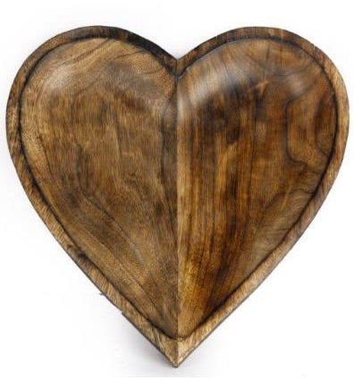 Chunky Mango Wood Heart Dish / Display Bowl  - 31cm