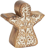 Natural Wood Hand Carved Angel Ornament - 10cm