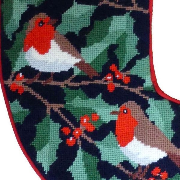 House & Garden Christmas Stocking – Tapestry Style W/ Beading, Poinsettias & Dove, 8x22 In