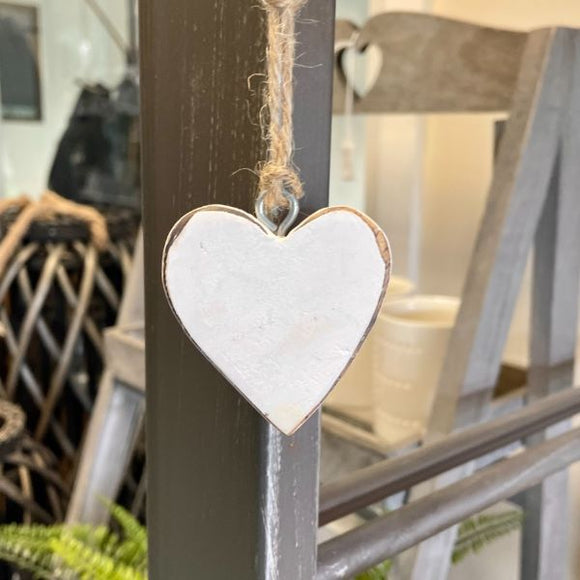 White Wooden Hanging Heart Decorations - 5cm