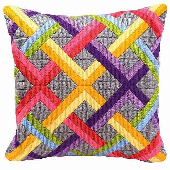 Bright Geometric Weave Long Stitch Kit, Vervaco Cushion Front PN-0010865