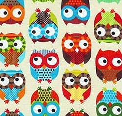 Cotton Fabric Bright Owls, Timeless Treasures by Alice Kennedy - per HALF meter