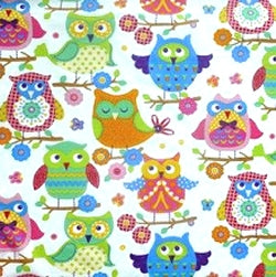 Cotton Fabric Owls, Timeless Treasures by Alice Kennedy - per HALF meter