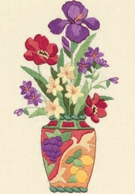 Elegant Floral Crewel Embroidery Kit, Dimensions D06230