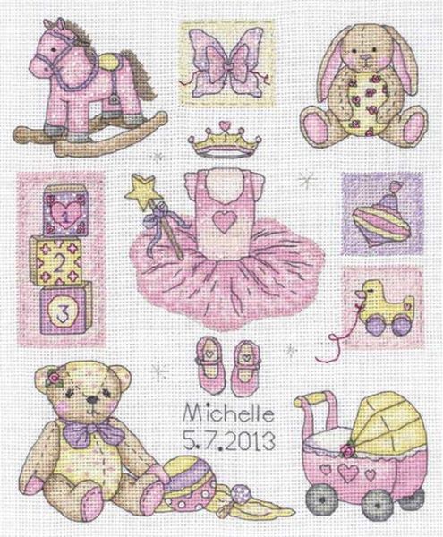 Birth Record Girl Cross Stitch Kit, Anchor ACS38