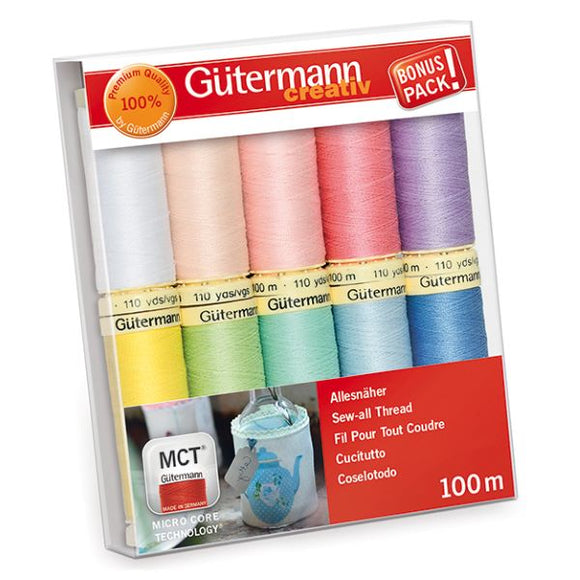 Gutermann Thread Set, Sew-All Strong Sewing Thread, PASTEL Pack of 10, 734006\2