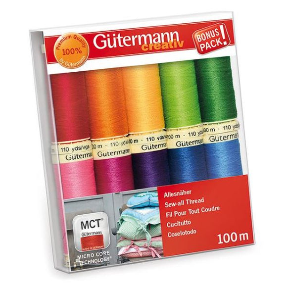 Gutermann Thread Set, Sew-All Strong Sewing Thread, BRIGHT Pack of 10, 734006\3