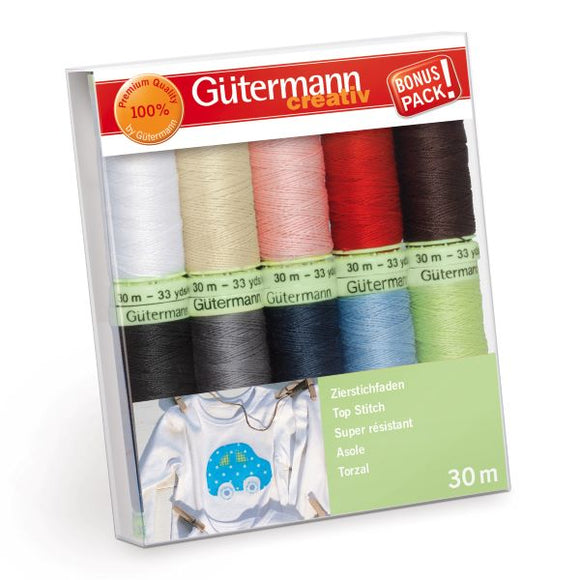 Gutermann Thread Set, EXTRA STRONG Top Stitch Sewing Thread Pack of 10, 731154\1