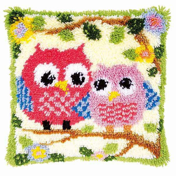 Owls on a Branch Latch Hook Kit Cushion, Vervaco pn-0149752