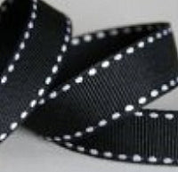 Black Grosgrain Ribbon, Stitched Edge -15mm