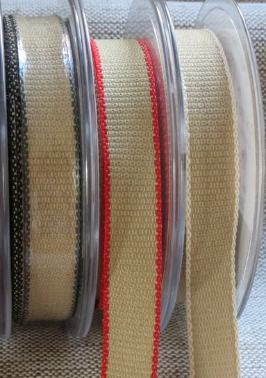 Natural Rustic Woven Hopsack Ribbon, Stitched Edge -15mm 60037