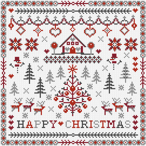 Cross Stitch Kit Happy Christmas Sampler, Counted Cross Stitch RR062