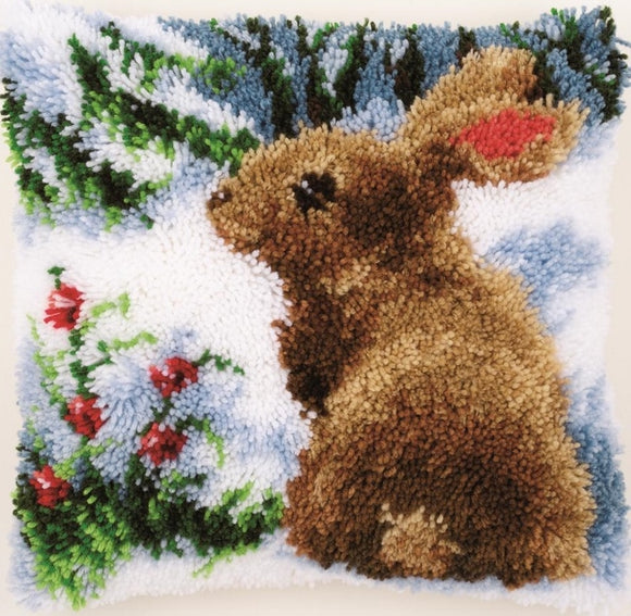 Snow Rabbit Latch Hook Kit Cushion, Vervaco pn-0147712
