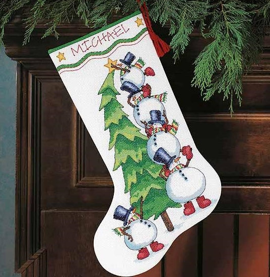 Trimming the Tree Christmas Stocking Cross Stitch Kit, Dimensions D08820