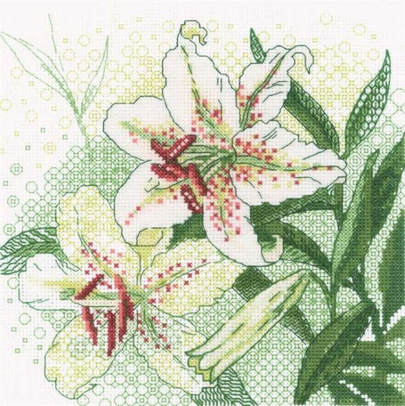 White Lilies Blackwork Cross Stitch Kit, Riolis R1915