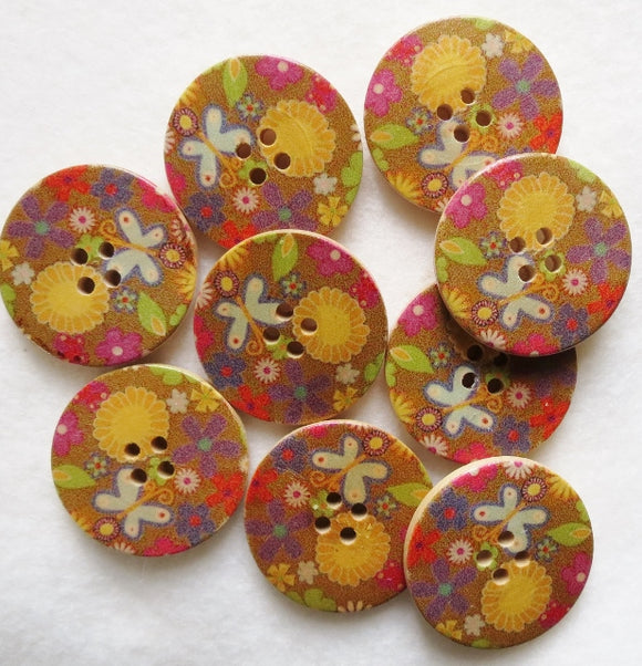 Wooden Button Embellishment - Butterfly Garden 30mm