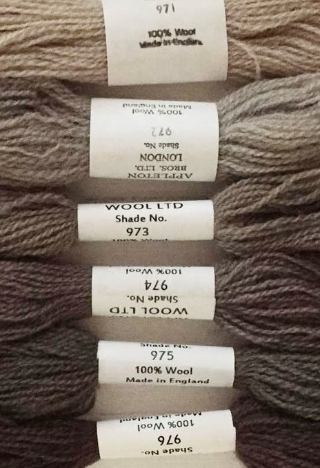 Appleton Tapestry Wools - Elephant Grey Set, 10m Skeins 971-976