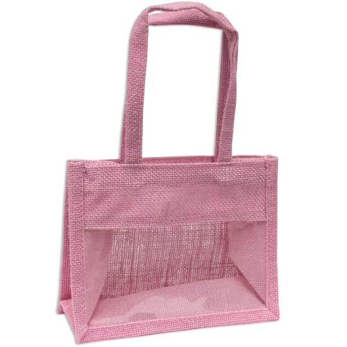 Jute Window Bag, Gift Bag, Needlework Organiser Bag -Medium, Pink