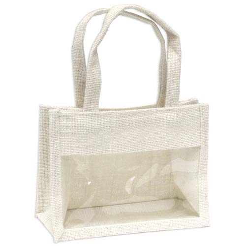 Jute Window Bag, Gift Bag, Needlework Organiser Bag -Medium, White