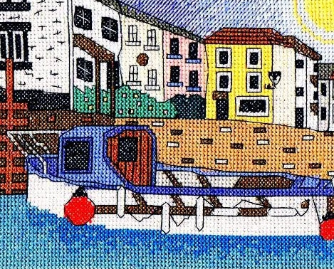 Polperro Harbour, Cornwall Counted Cross Stitch Kit, Emma Louise Art Stitch