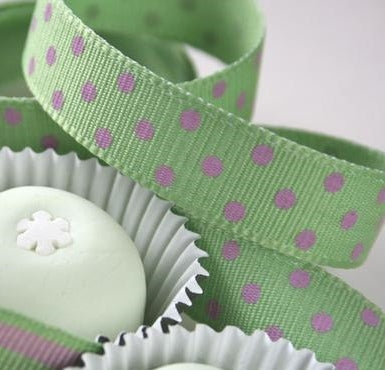 Mint Green and Pink Dotty Grosgrain Ribbon -15mm