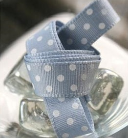 Pale Blue and White Dotty Grosgrain Ribbon -15mm