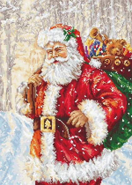 Santa in the Snow Petit Point COUNTED HALF Cross Stitch Kit Luca-s G575