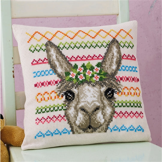 Alpaca Cross Stitch Kit Cushion Permin P83-3326