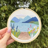 Blooming Blue Lake Embroidery Kit, with hoop, Milpoint