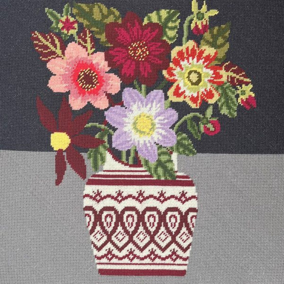 Burgundy Dahlias Tapestry Kit, Appletons Needlepoint