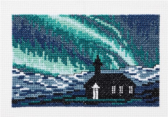 Church in Northern Lights Cross Stitch Kit, Permin P13-5399