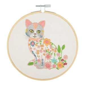 Floral Cat Embroidery Kit, with hoop, Trimits TCK056