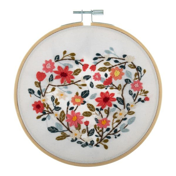 Floral Heart Embroidery Kit, with hoop, Trimits
