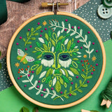 Green Man Embroidery Kit with Hoop, Hawthorn Handmade