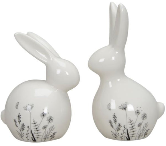 Ceramic White Rabbit Ornaments - PAIR - 14cm and 17cm