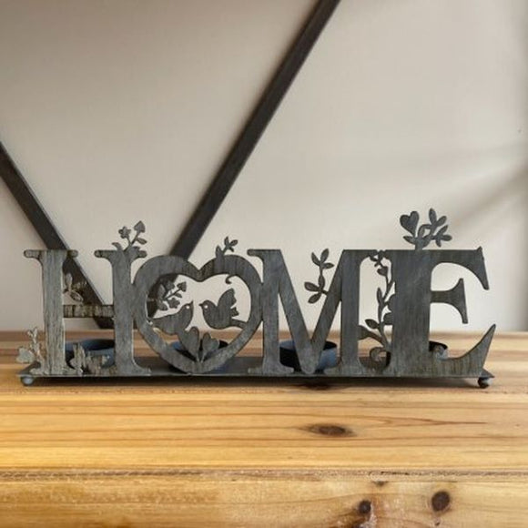 Rustic Grey Metal Home Tealight Candle Holder - 31cm