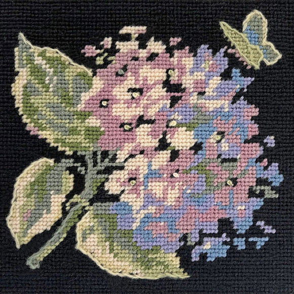Glorafilia Tapestry Kit Needlepoint Kit, Hydrangea Mini on Black