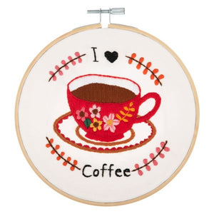 I Love Coffee Embroidery Kit, with hoop, Trimits TCK058