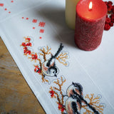 Long Tailed and Red Berries Cross Stitch Kit Tablecloth, Vervaco pn-0164896