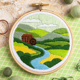 Millstream Landscape Embroidery Kit with Hoop, Hawthorn Handmade