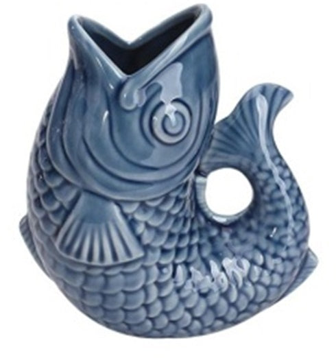 Porcelain Fish Vase, Blue Gurgle Glug Jug Fish Vase - 14.7cm