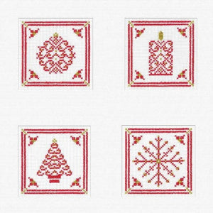 Red / Gold Filigree Christmas Card Cross Stitch Kits, Heritage Crafts