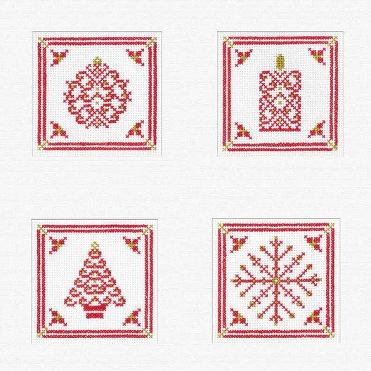 Red / Gold Filigree Christmas Card Cross Stitch Kits, Heritage Crafts