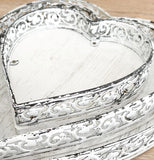 Vintage Country Style White Rustic Metal Heart Tray, 3 sizes