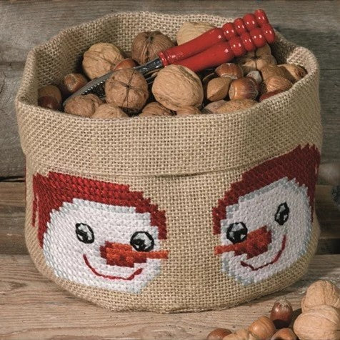 Snowmen Basket Cross Stitch Kit Permin P79-8249