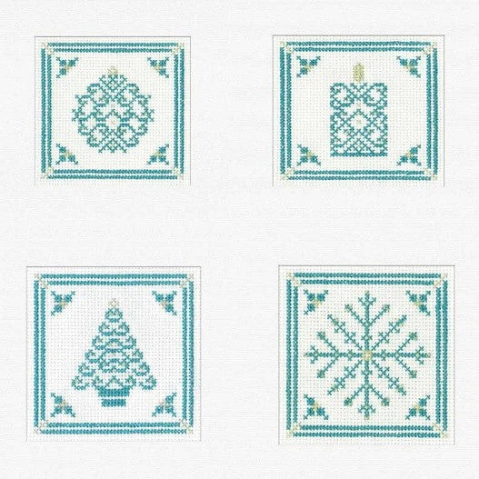 Turquoise / Silver Filigree Christmas Card Cross Stitch Kits, Heritage Crafts