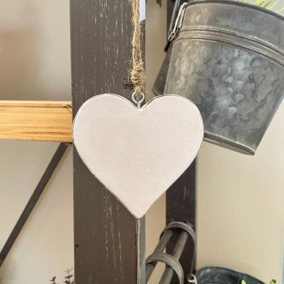 White Wooden Hanging Heart Decorations - 10cm