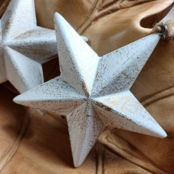 White Rustic Wooden Hanging Star  - 11cm