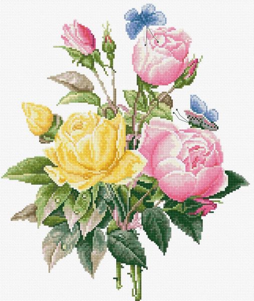 Yellow and Bengal Roses Cross Stitch Kit Luca-s BU4003