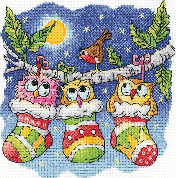 A Christmas Hoot Cross Stitch Kit, Heritage Crafts -Karen Carter